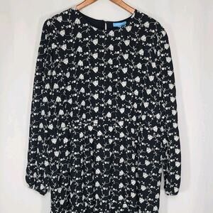 Draper James Rsvp Dress Tiered Long Sleeve Black Floral Embroidery XXL NWT